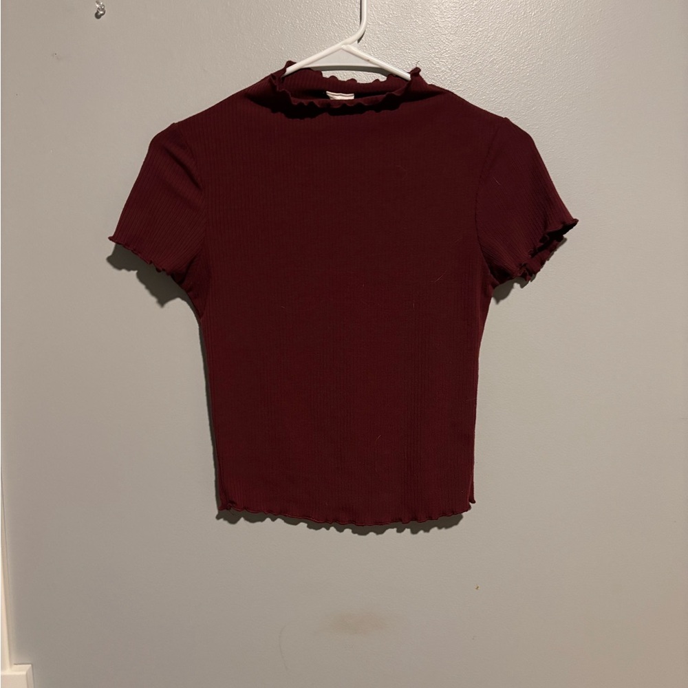 Women's Burgundy Ruffle Trim Top